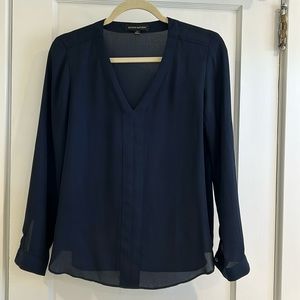 Banana Republic Navy V Neck long sleeve Blouse